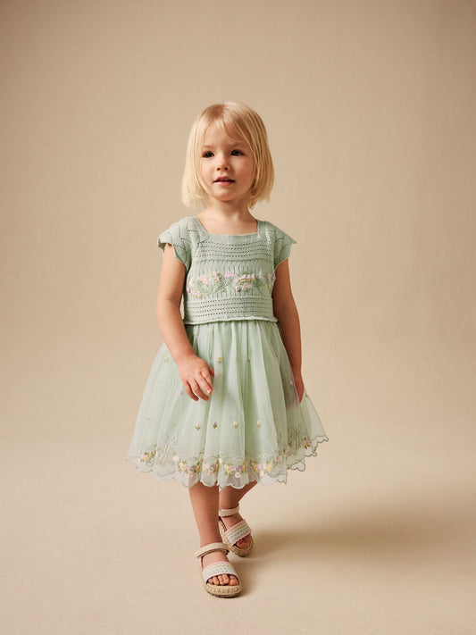 Dsiney Kidz - Sage Green Floral Crochet & Tulle Party Dress (3mths-10yrs) image 2