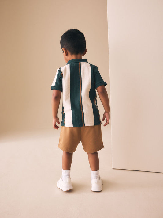 Green/Ecru Stripe Short Sleeve Polo Shirt and Shorts Set (3mths-7yrs) image 3