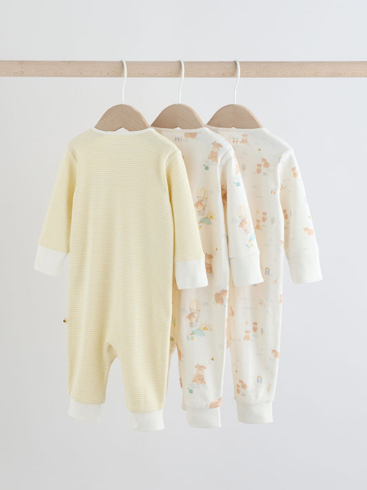 Cream Hamish Two Way Zip Baby Sleepsuits 3 Pack (0-3yrs) image 2