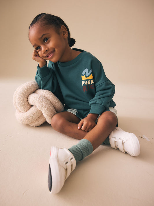Dark Green Crew Neck Sweatshirt and Shorts Set (3mths-7yrs) (3mths-7yrs) image 2