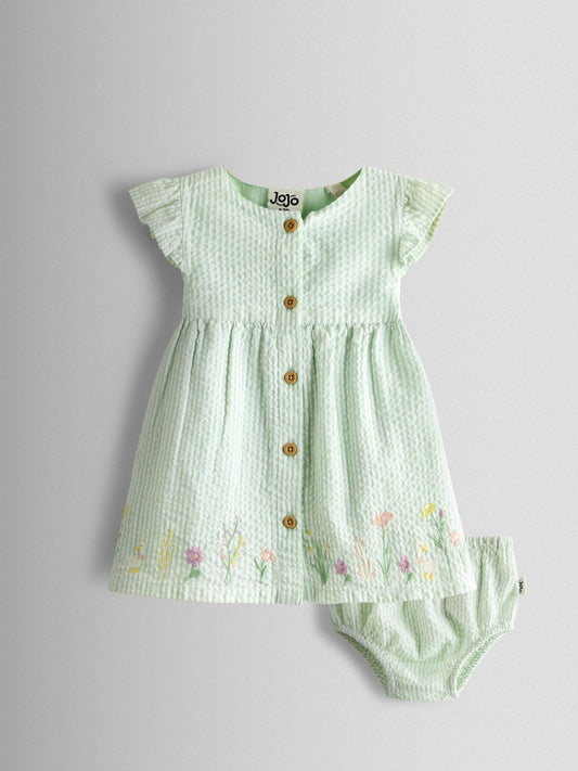 Dsiney Kidz - JoJo Maman Bébé Green Duck Frill Dress & Knicker Set image 2
