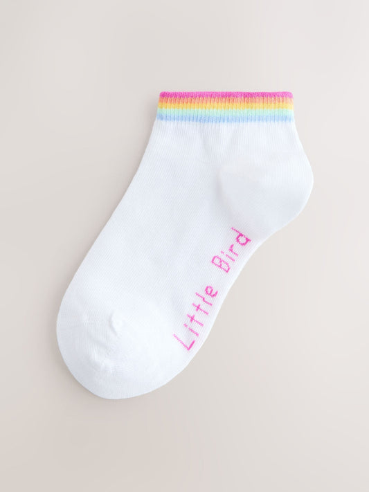 Little Bird by Jools Oliver White Pastel Rainbow Stripe Trainer Socks 3 Pack image 2