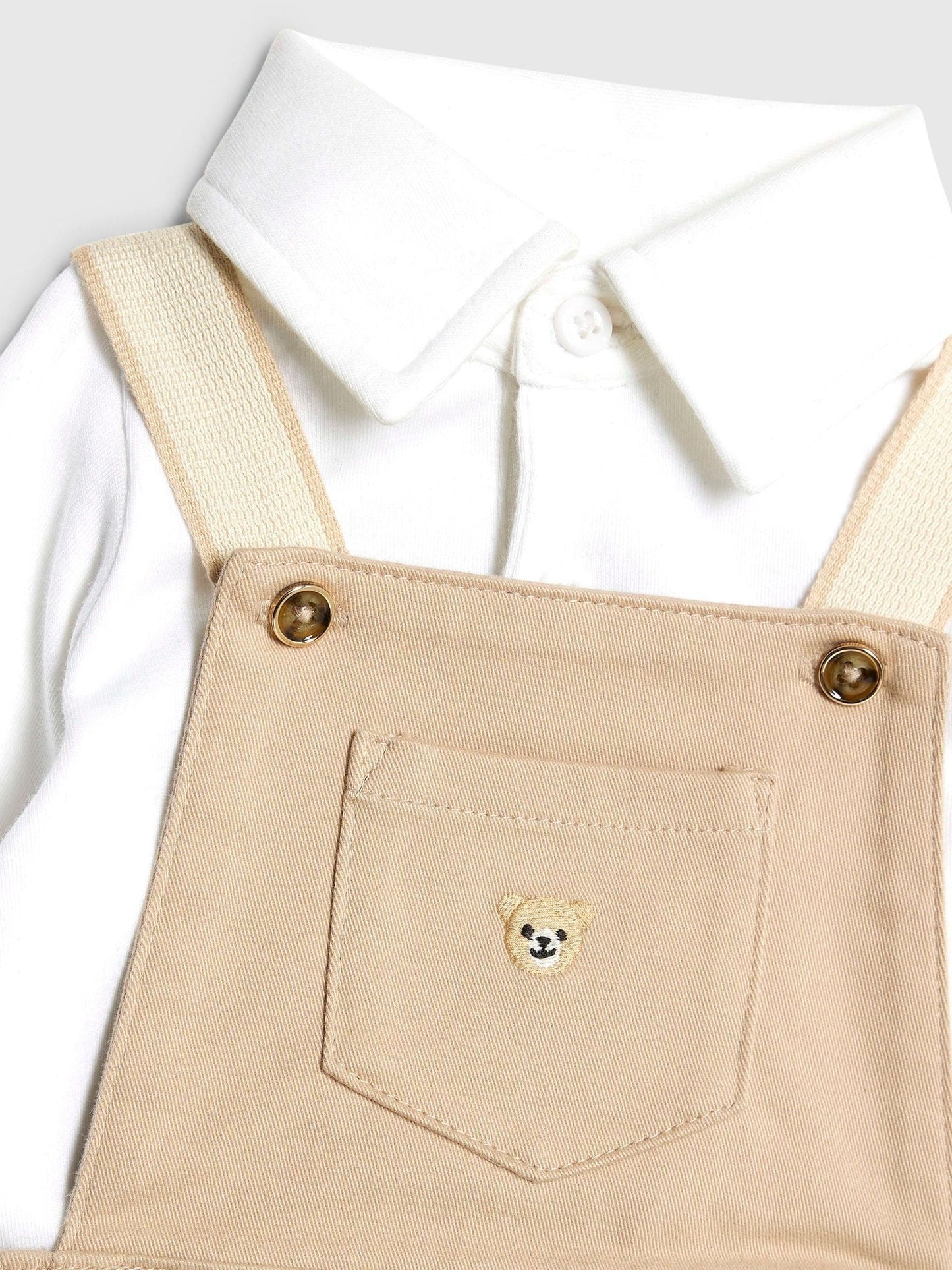 River Island Brown Baby Boys Bear Dungarees Set