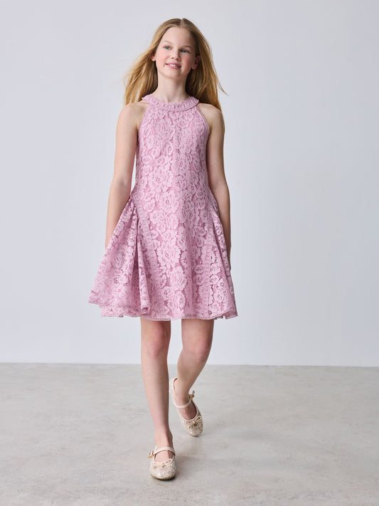 Dsiney Kidz - Baker by Ted Baker Dusky Pink Lace Halter Drop Waist Dress image 2