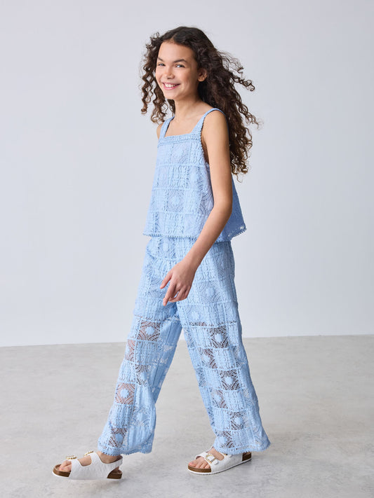 Baker by Ted Baker Blue Strappy Lace Top & Wide Leg Trousers Set 2 Piece image 2