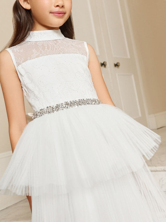 Dsiney Kidz - Lipsy White Holy Communion Embellished Tulle Peplum Occasion Dress (7-11yrs) image 2