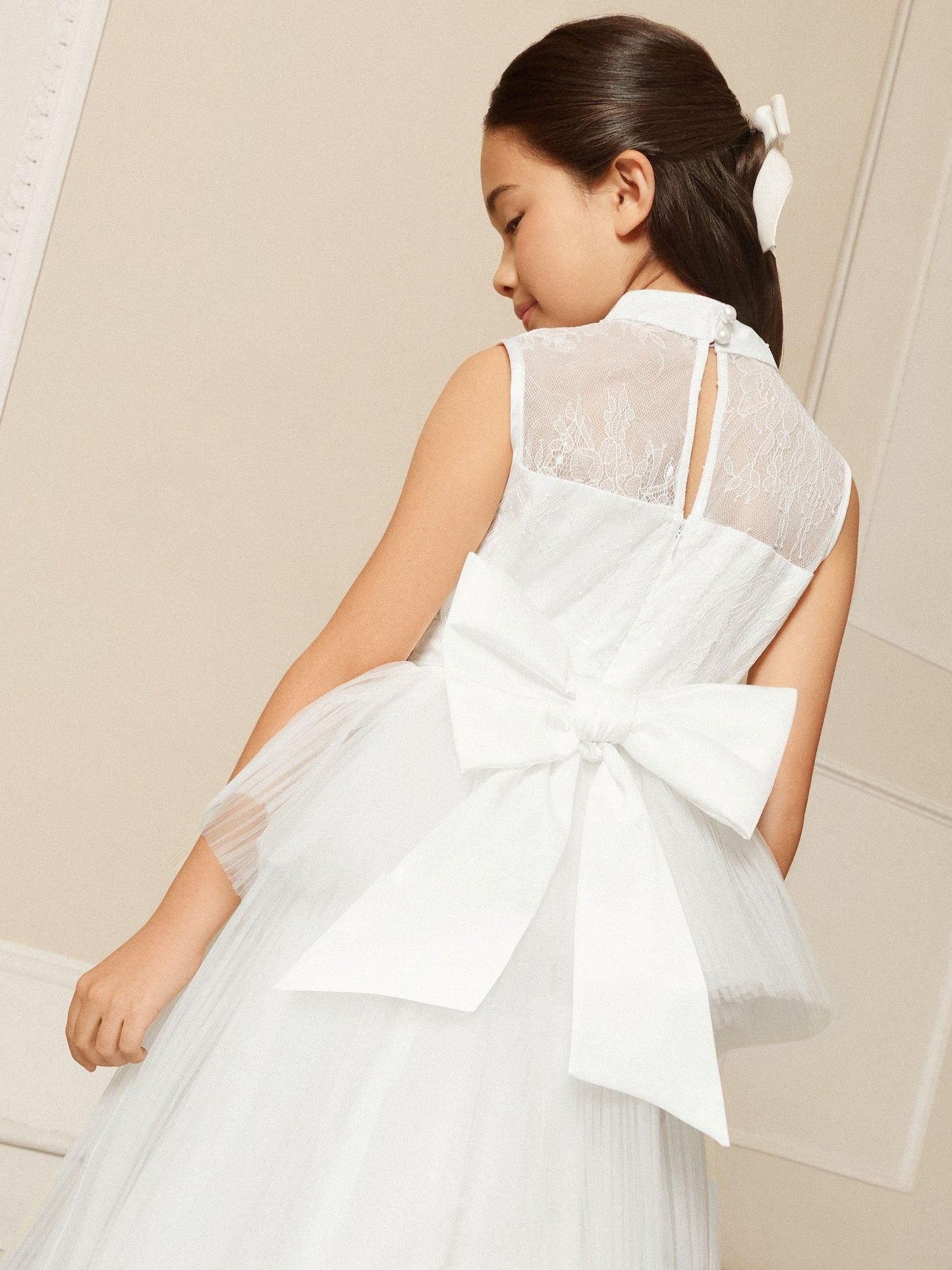 Lipsy White Holy Communion Embellished Tulle Peplum Occasion Dress (7-11yrs) image 5
