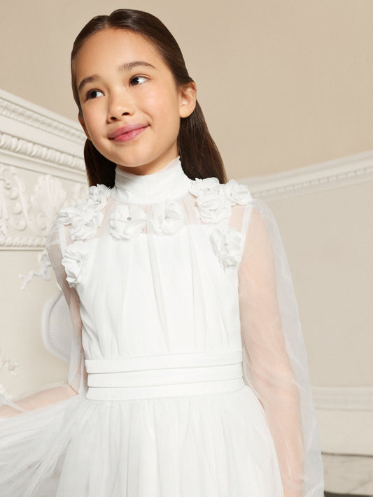 Dsiney Kidz - Lipsy White Holy Communion Long Sleeve Mesh Corsage Occasion Dress (7-11yrs) image 2