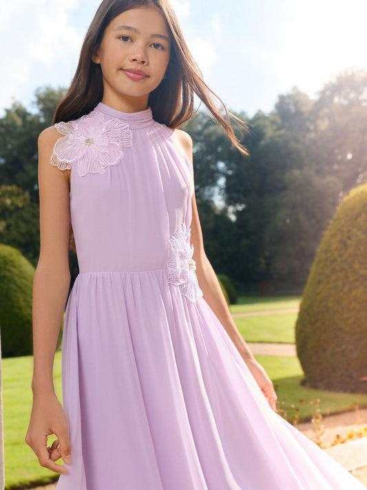 Dsiney Kidz - Lipsy Lilac Purple Embellished Flower Hanky Hem Occasion Dress (5-16yrs) image 2