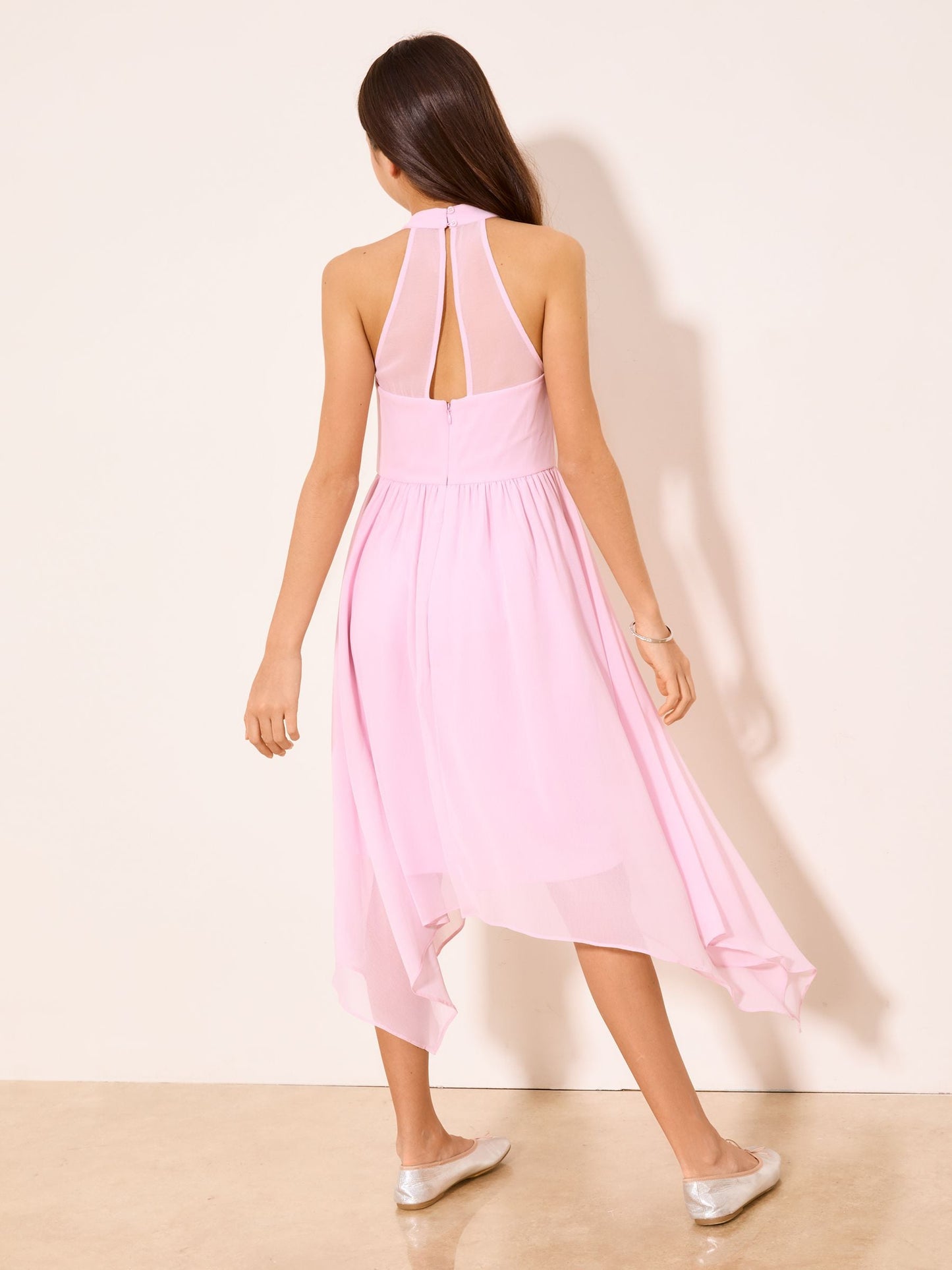 Lipsy Pink Embellished Hanky Hem Halter Occasion Dress (7-16yrs) image 5