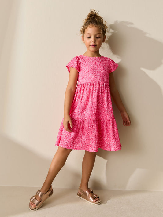 Dsiney Kidz - Pink Ditsy Angel Sleeve Crinkle Dress (3-16yrs) image 2