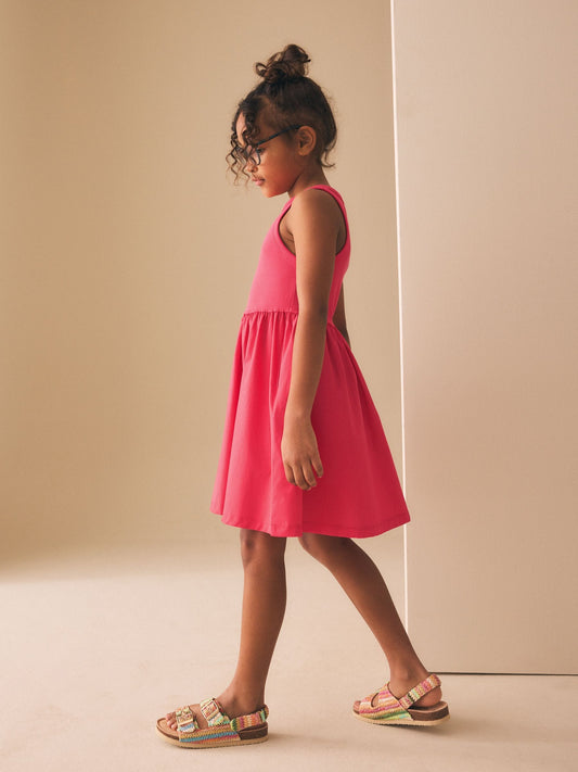 Raspberry Pink Jersey Woven Mix Sleeveless Dress (3-16yrs) image 2