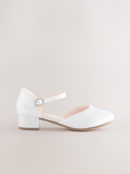 Dsiney Kidz - White Stain Resistant Satin Wide Fit (G) Two Part Heeled Shoes image 2