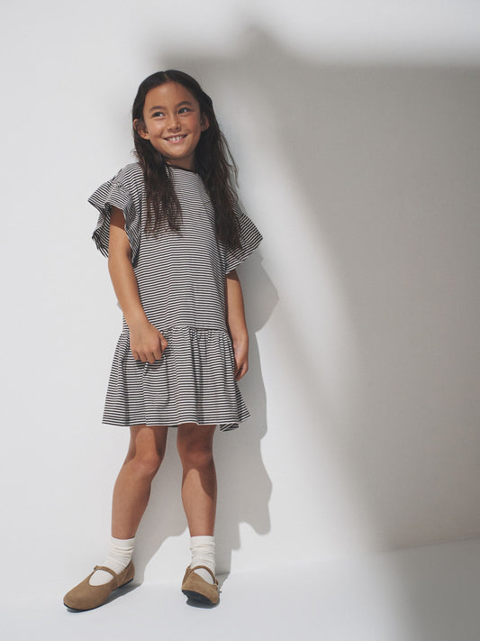 Dsiney Kidz - The Set Short Frill Sleeve Drop Waist Jersey Dresses 3 Pack Black/Brown Stripe/Red image 2