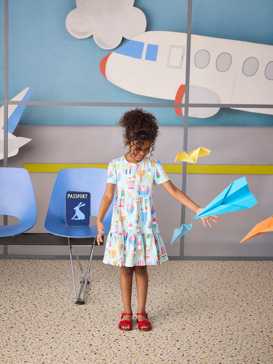Dsiney Kidz - Joules Girls' Nellie Blue Ice Cream Short Sleeve Tiered Jersey Dress image 2