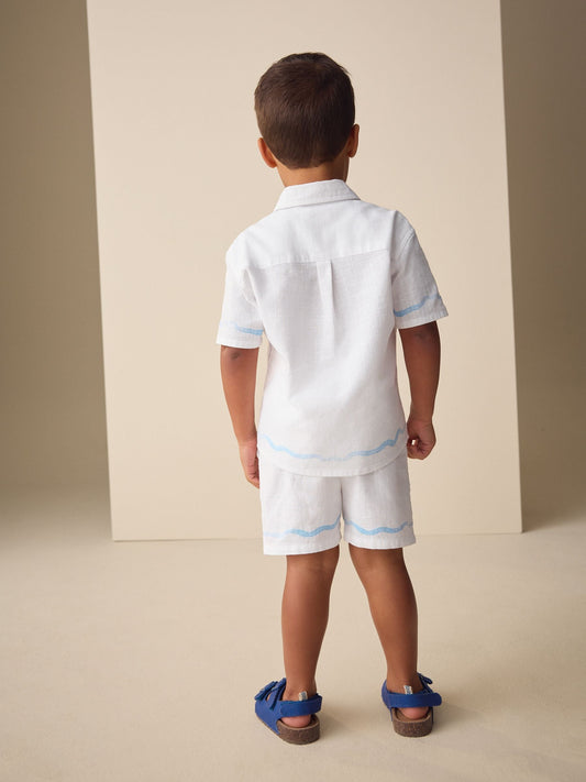 White Sealife Embroidery Short Sleeve Shirt & Shorts Set (3mths-10yrs) image 3