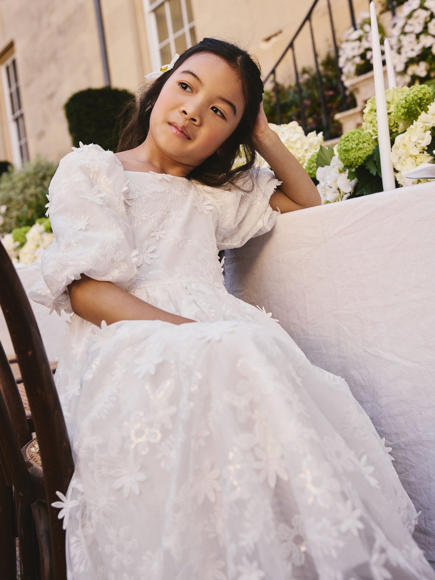 White Flower Girl 3D Flower Maxi Dress (6-13yrs) image 4