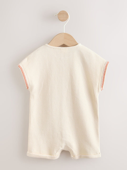 Neutral Palm Print Jersey Waffle Baby Romper (0mths-3yrs) image 3