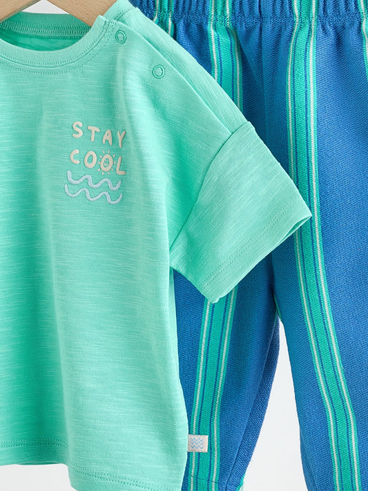 Green/Blue Stripe Top and Trousers Baby Set (0mths-2yrs) image 3