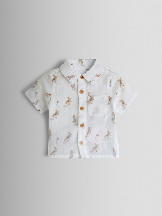 JoJo Maman Bébé Navy Peter Rabbit™ 2-Piece Shirt & Shorts Set image 2
