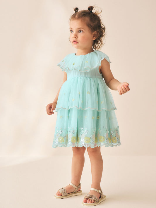 Dsiney Kidz - Blue Embellished Mesh Dress (3mths-7yrs) image 2