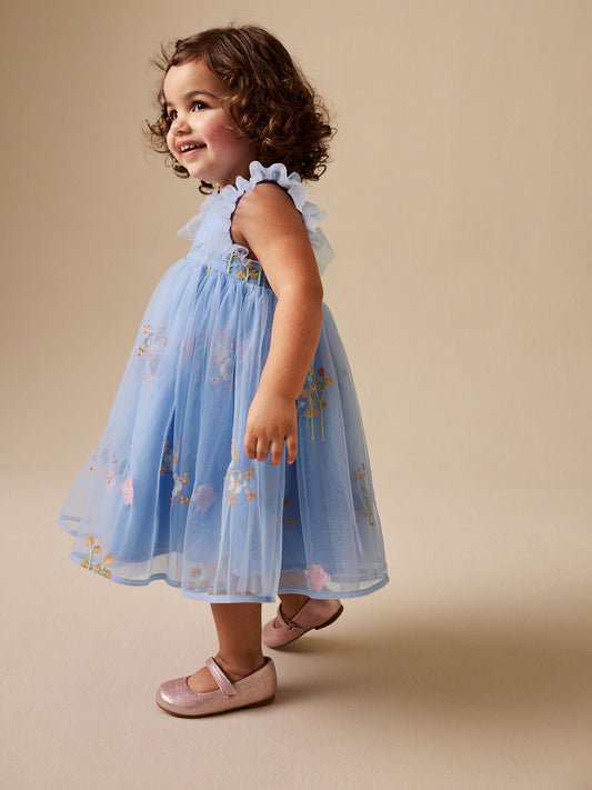 Dsiney Kidz - Blue Embroidered Mesh Dress (3mths-7yrs) image 2
