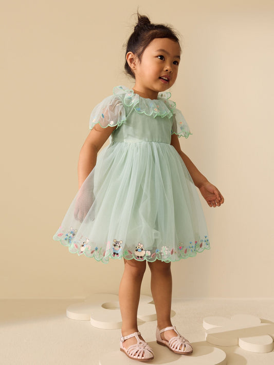 Dsiney Kidz - Green Embroidered Mesh Dress (3mths-7yrs) image 2