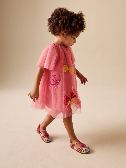 Dsiney Kidz - Coral Butterfly Angel Sleeve Mesh Dress (3mths-7yrs) image 2