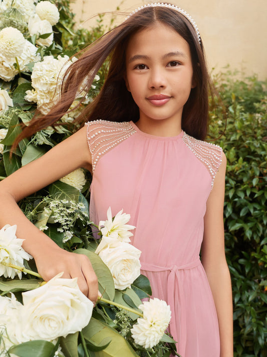 Dsiney Kidz - Lipsy Mauve Purple Embellished Detail High Low Occasion Dress (5-16yrs) image 2