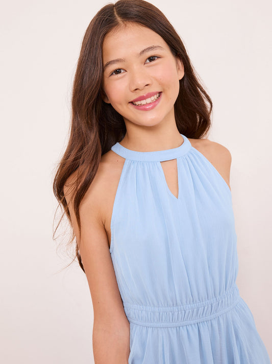 Dsiney Kidz - Lipsy Blue Cut Out Hanky Hem Halter Occasion Dress (5-16yrs) image 2