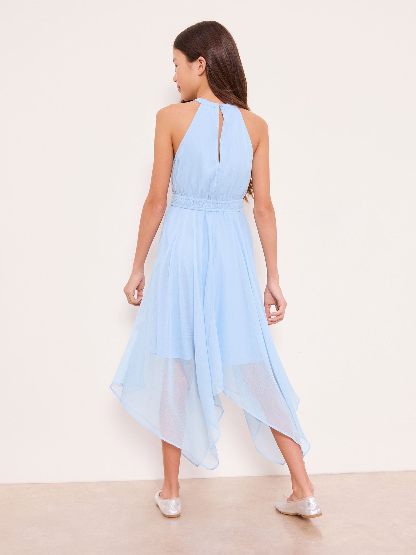 Lipsy Blue Cut Out Hanky Hem Halter Occasion Dress (5-16yrs) image 4