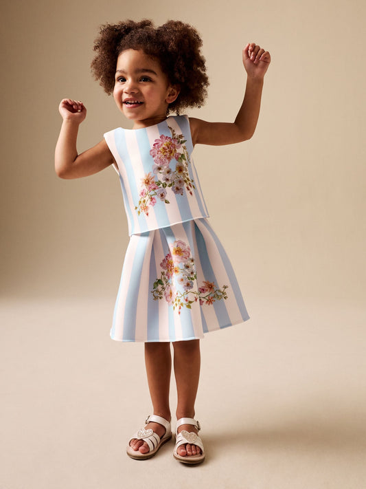 Dsiney Kidz - Blue Floral Scuba Top and Skirt Set (3mths-7yrs) image 2