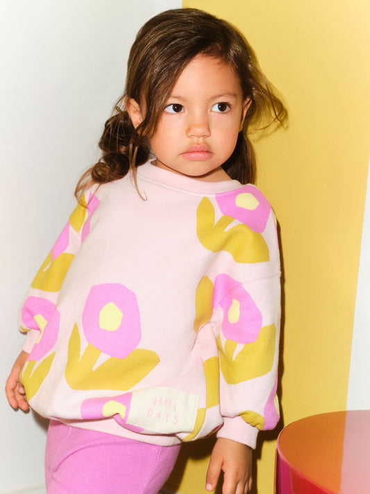 Light Pink Flowers Sweatshirt & Flare Leggings Set (3mths-7yrs) image 3