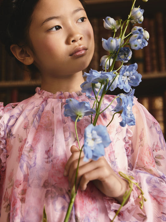 Dsiney Kidz - Pink Bow Floral Long Sleeve Mesh Dress (3-16yrs) image 2