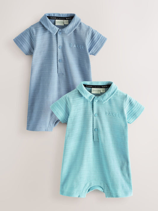 Baker by Ted Baker Textured Blue Rompers 2 Pack image 2