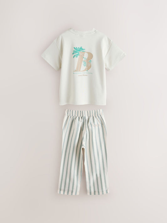Dsiney Kidz - Baker by Ted Baker Stone Graphic T-Shirt and Stripe Trousers Set image 2
