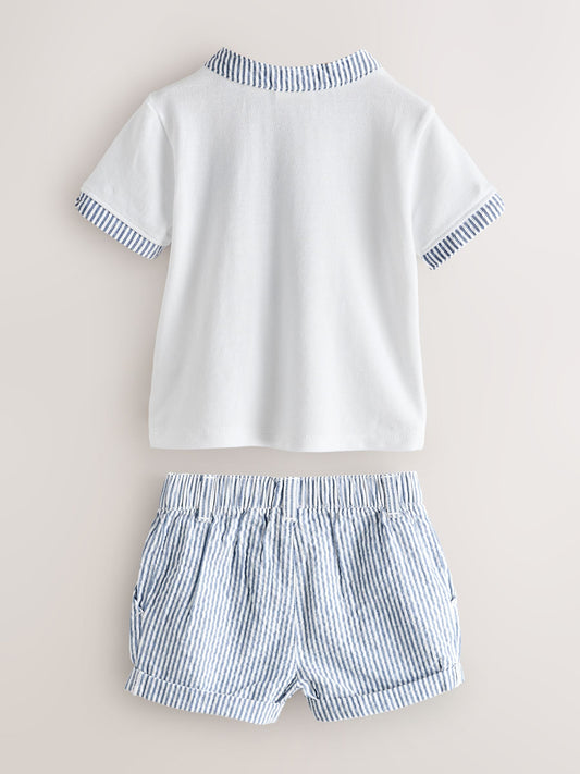 Dsiney Kidz - Baker by Ted Baker Grandad Collar White/Blue Shirt and Stripe Shorts Set image 2