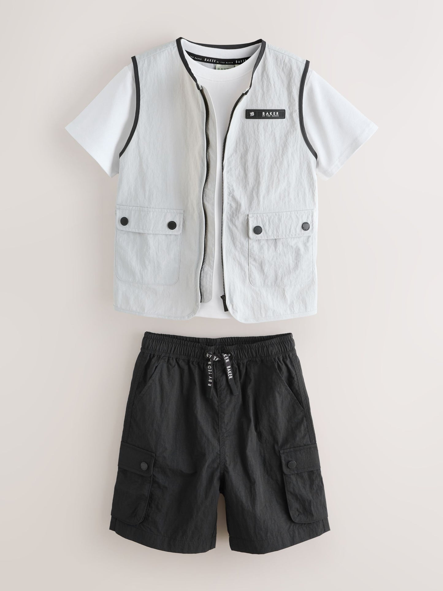 Baker by Ted Baker Grey/Black Gilet, T-Shirt and Cargo Shorts 3 Piece Set image 10