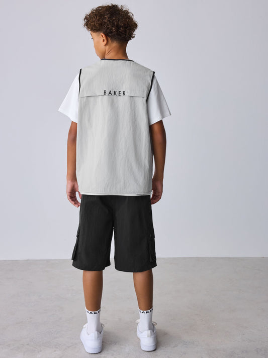 Baker by Ted Baker Grey/Black Gilet, T-Shirt and Cargo Shorts 3 Piece Set image 2