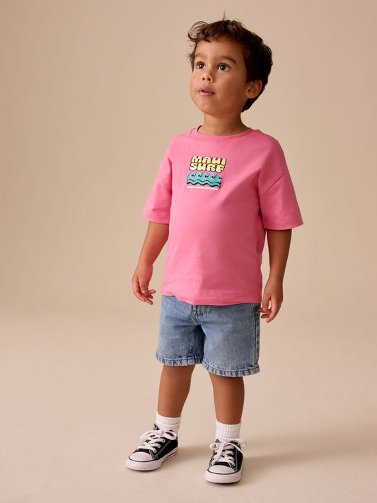 Pink Surfboard Short Sleeve Back Print T-Shirt (3mths-7yrs) image 3
