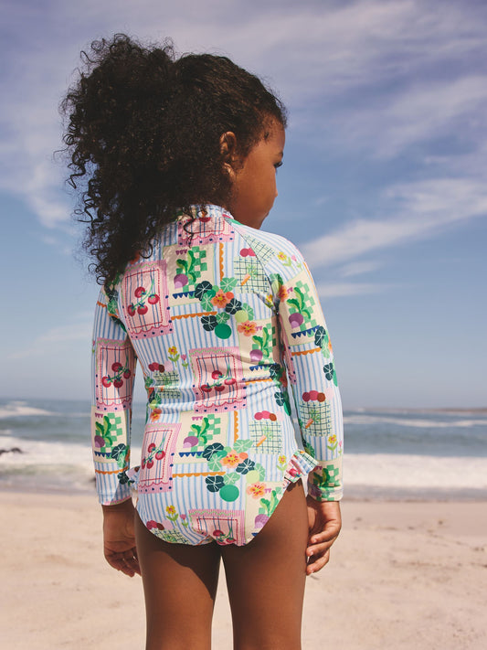 Blue Stripe Vegetable Print Sunsafe Long Sleeve Swimsuit (3mths-7yrs) image 2