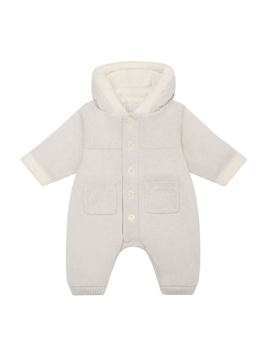 Emile Et Rose Natural Kane Knitted Pramsuit With Pockets Fur Trim And Pom-Pom image 2