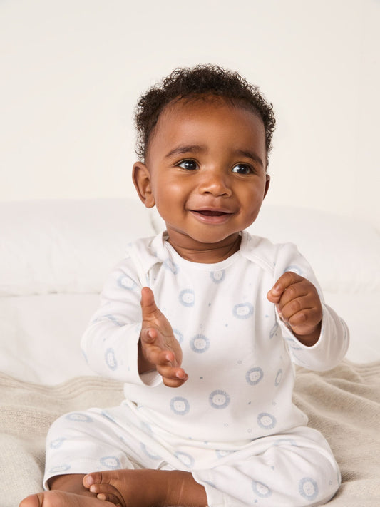 The White Company White & Blue Lion Sleepsuit image 2