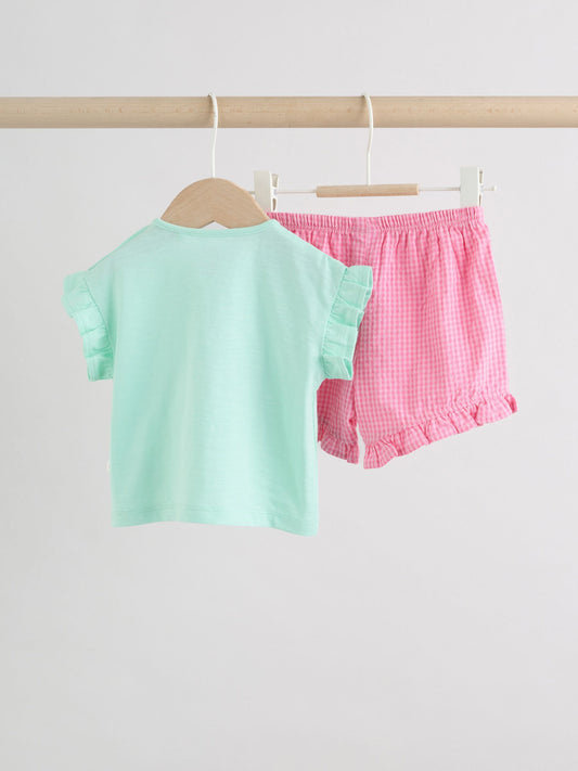 Dsiney Kidz - Green Pink Ladybird Short Sleeve Baby Top and Short Set 2 Piece (0mths-2yrs) image 2