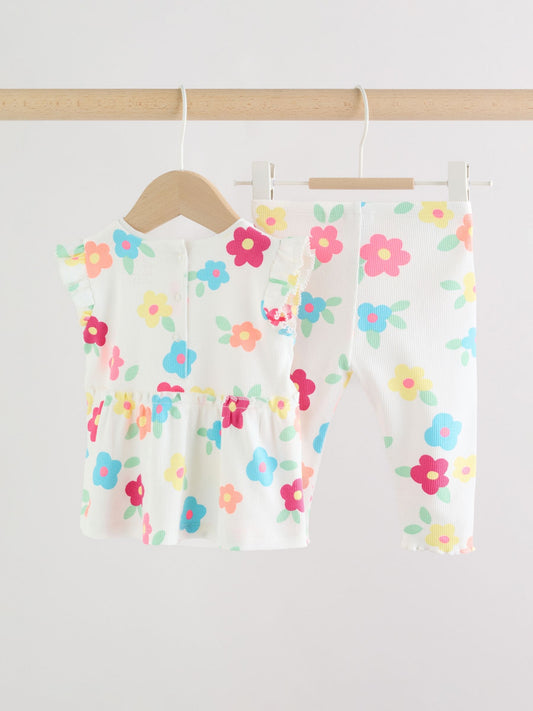 Dsiney Kidz - White Flower Rib Top and Leggings Baby Set 2 Piece (0mths-2yrs) image 2