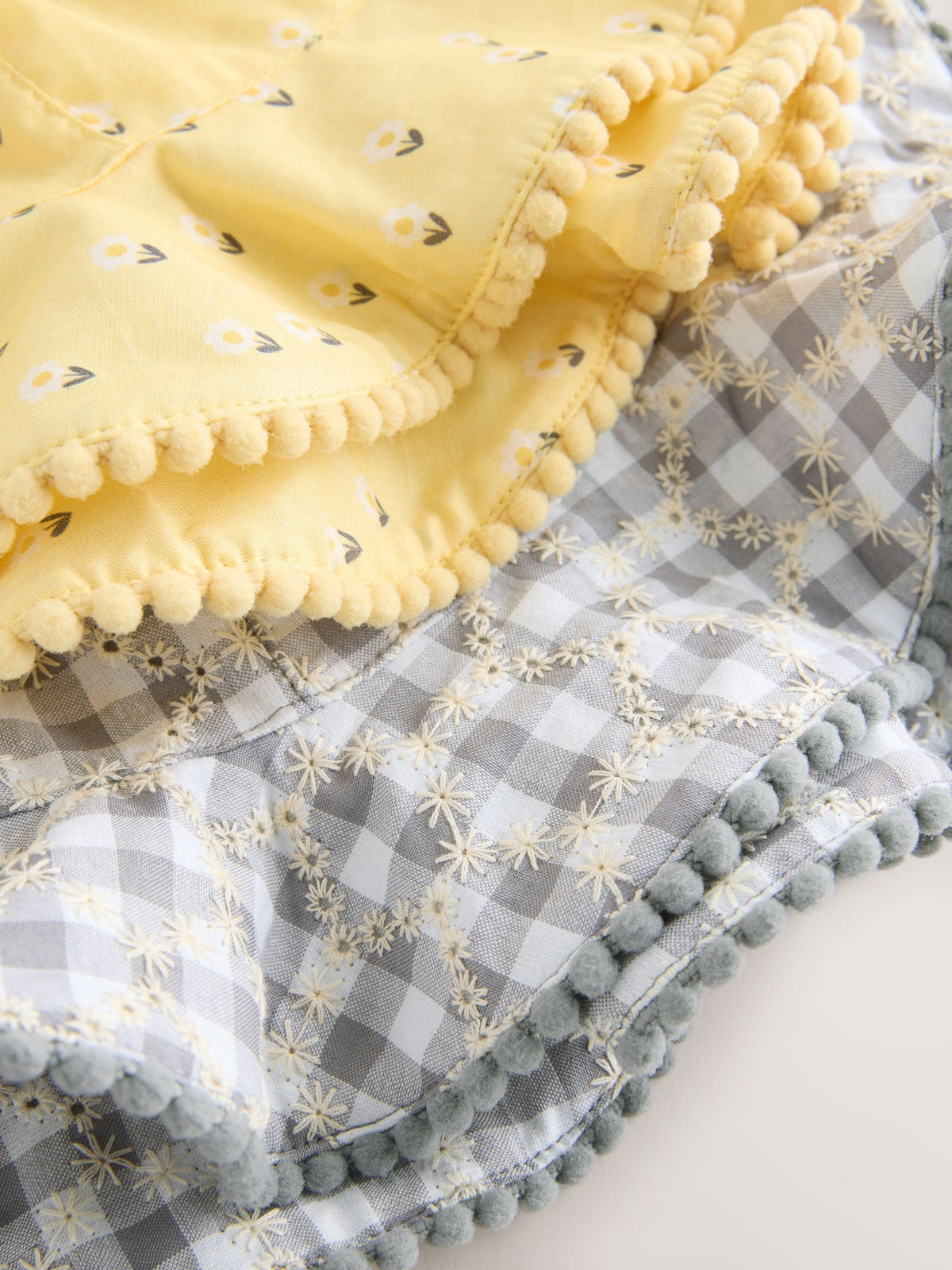 Yellow Floral Broderie and Grey Gingham Baby Bucket Hats 2 Pack (0mths-2yrs) image 5