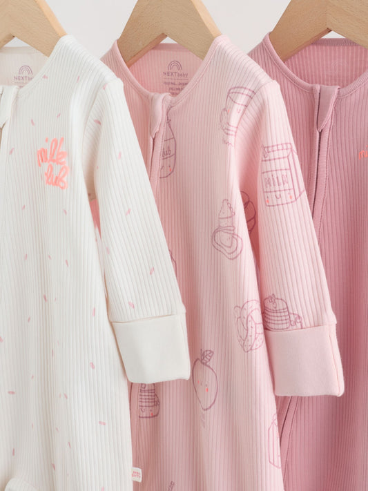 Pink Two Way Zip Baby Sleepsuits 3 Pack (0mths-3yrs) image 3