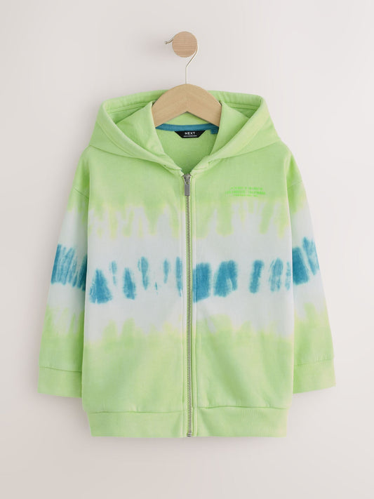 Disney Kidz - Lime Green Tie Dye Regular Fit Graphic Zip Through Hoodie (3-16yrs) image 1