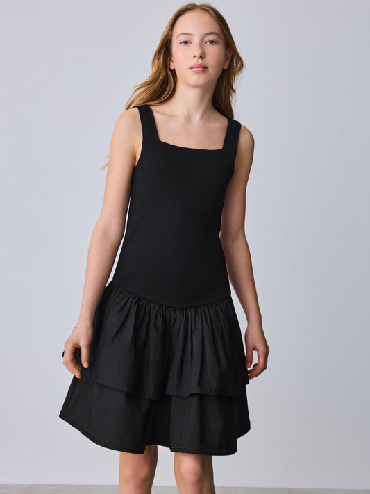 Baker by Ted Baker Drop Waist Cotton Mix Tiered Black Dress image 2