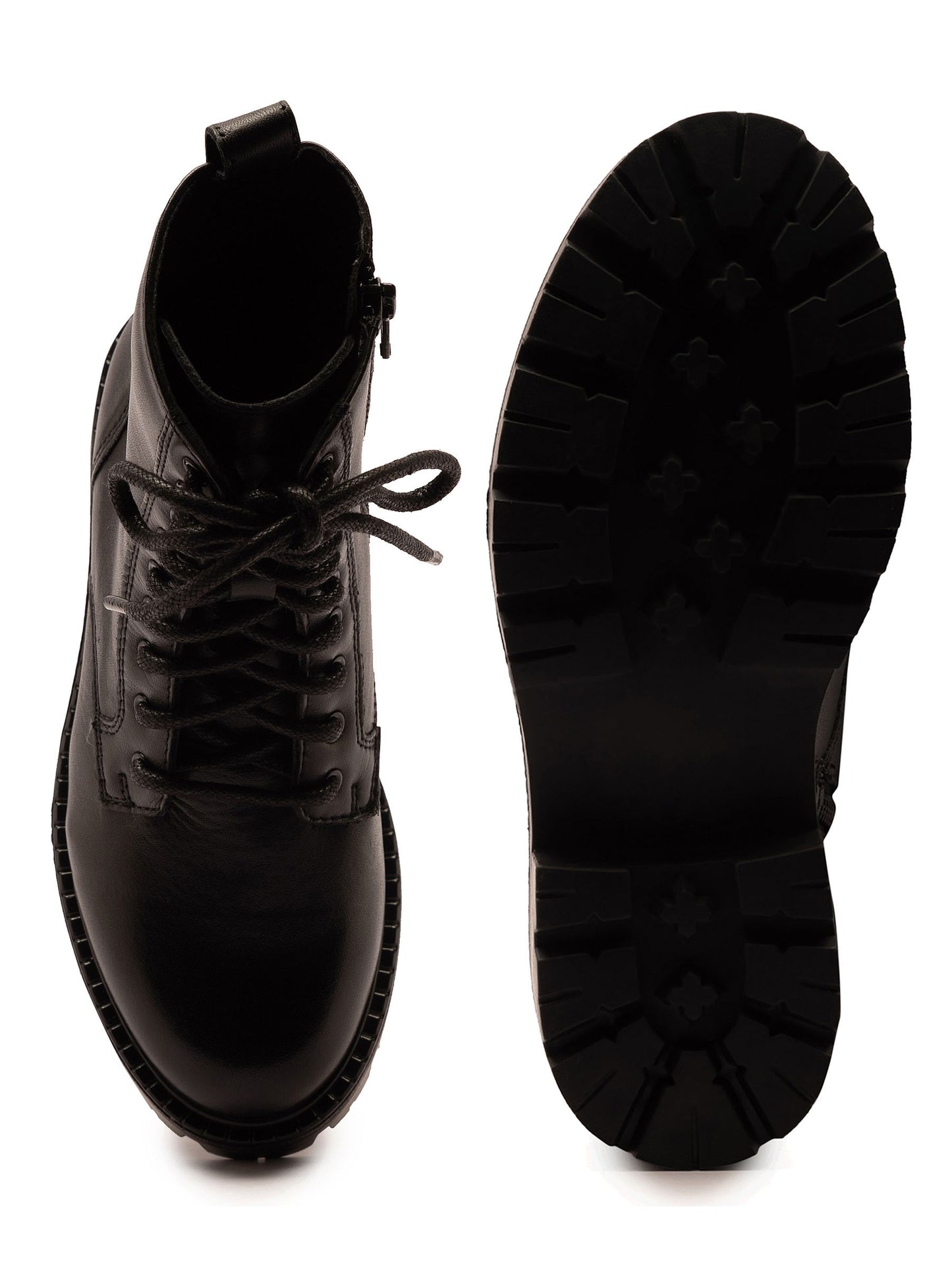 Off The Hook Black Nala Chunky Leather Lace-Up Combat Ankle Boots image 6